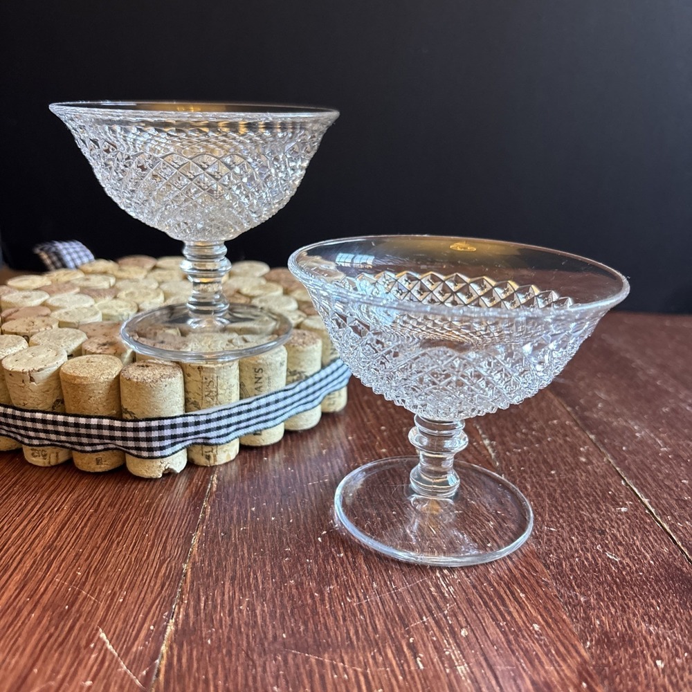 2- Westmoreland Glass English Hobnail Short Champagne‎ Sherbet EUC